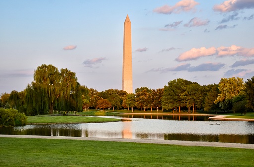 The Washington Monument with Carp Pond in the foreground