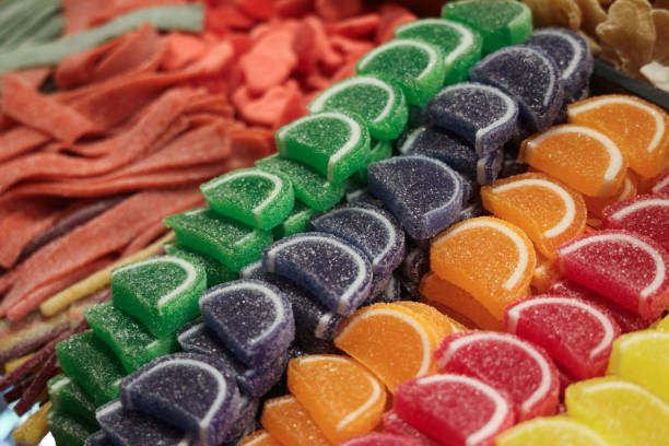 Top view of candy background with copy space