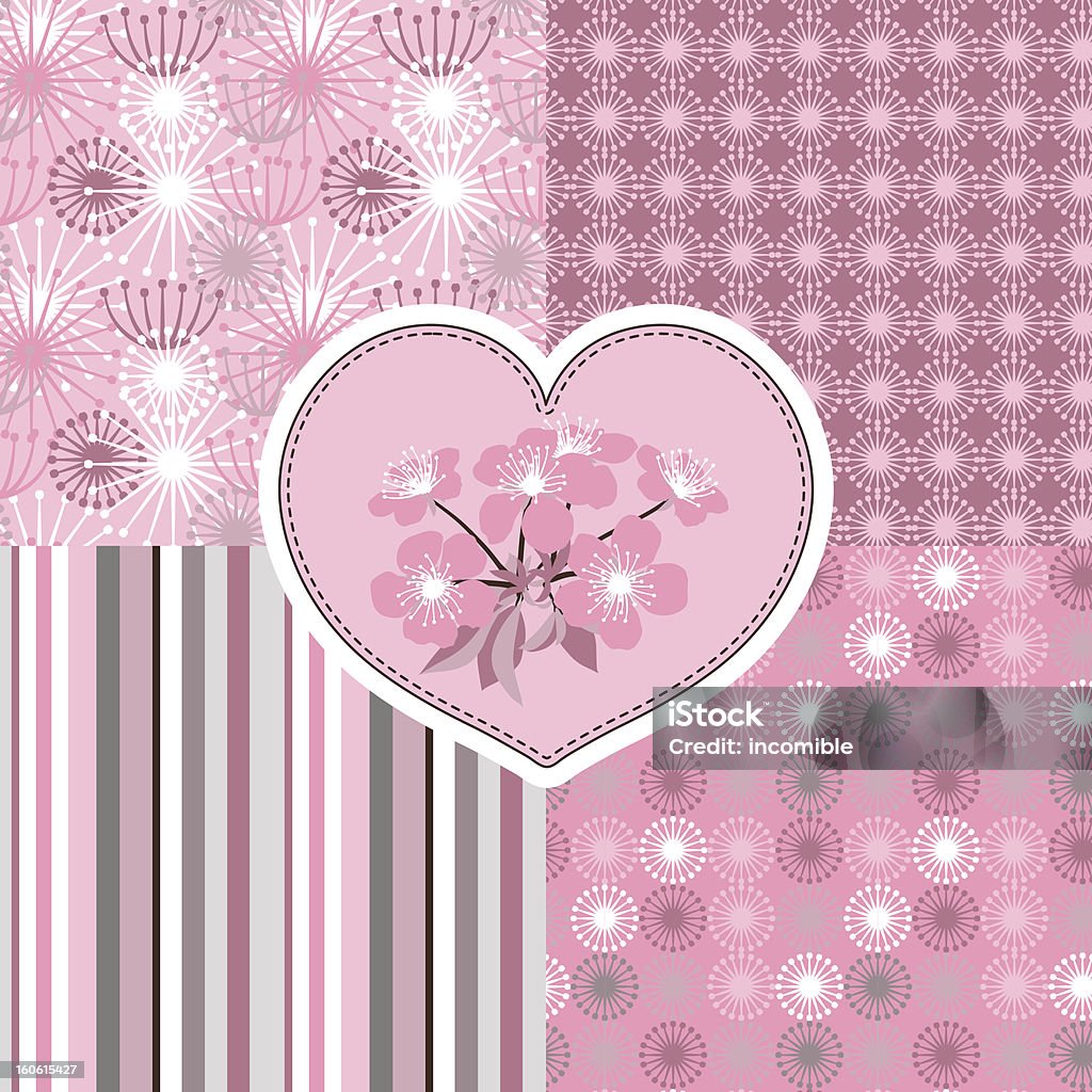 Fleurs de cerisiers en fleurs stylisées de 4 motifs sans couture. - clipart vectoriel de Abstrait libre de droits