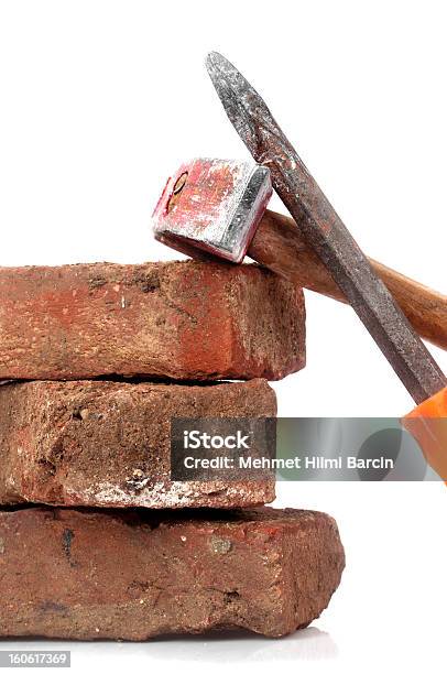 Red Brick Hammer And Chisel Stock Photo - Download Image Now - Brick, Brick Factory, Brown