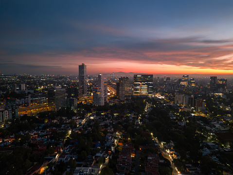 Dawn at Mexico City as seen from San Angel neighborhood