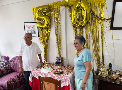 Mexican couple elebrating 50th wedding anniversary