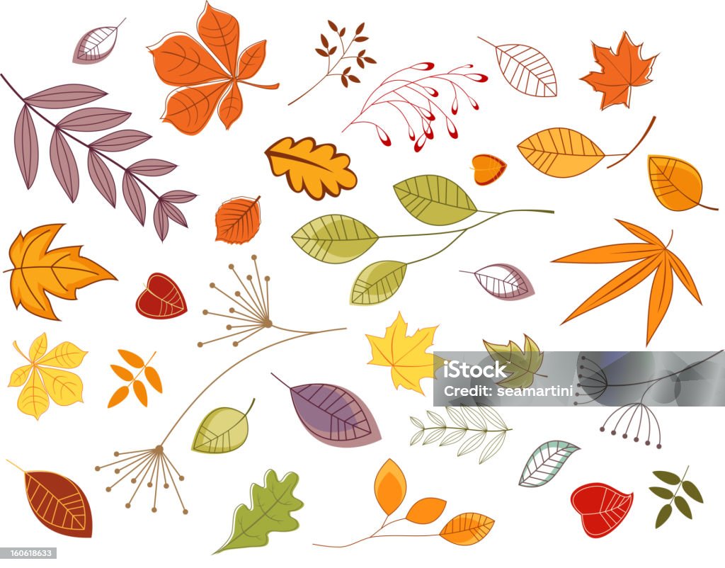 Autumnal hojas y plantas - arte vectorial de Amarillo - Color libre de derechos
