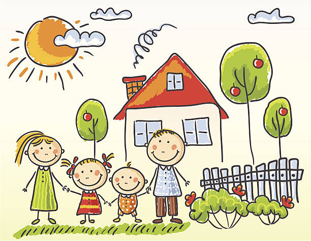 Family And House Stock Illustration - Download Image Now - Family, Child,  Child's Drawing - iStock