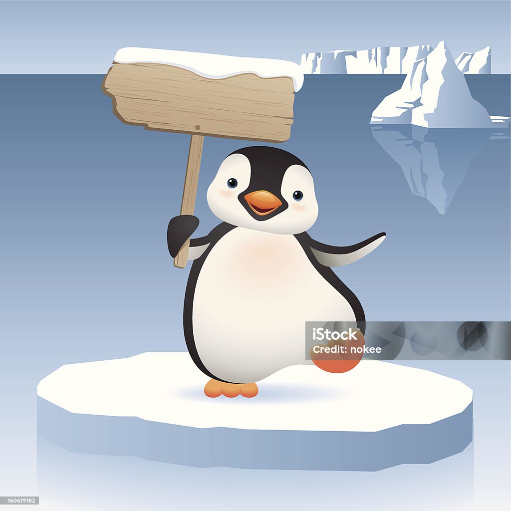 Penguin - Sign - penguin holding sign on an ice floe Penguin stock vector