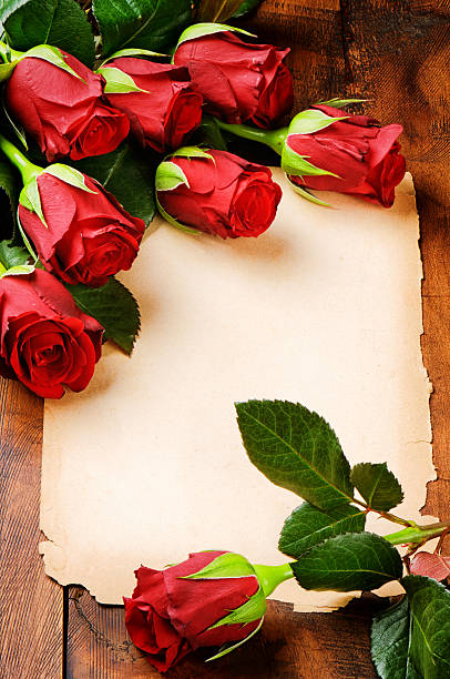 istock Frame with red roses and vintage paper 160619235