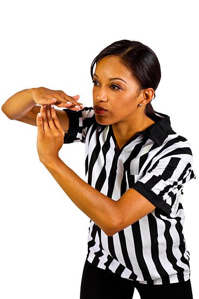 african american femme arbitre gestes de temps - american football referee american culture striped photos et images de collection