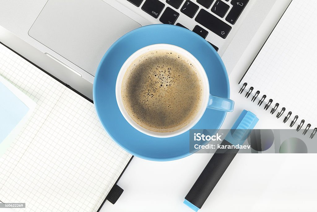 블루 커피잔을 및 사무용품을 - 로열티 프리 개념 스톡 사진