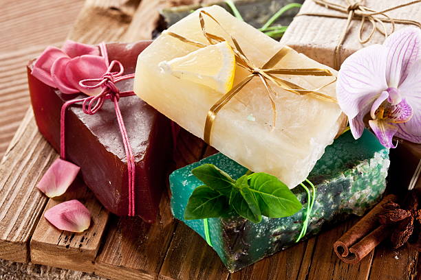 istock Pieces of natural soap with herbs. 160623952