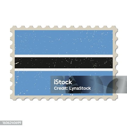 istock Botswana grunge postage stamp. Vintage postcard vector illustration with Botswanan national flag isolated on white background. Retro style. 1606240699