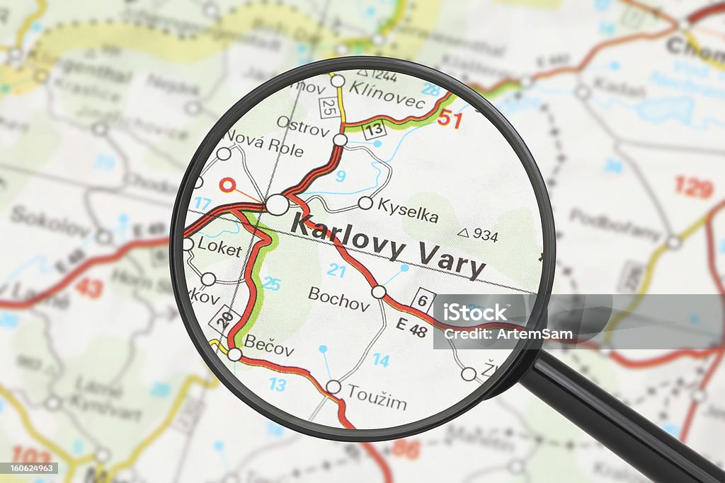 Destination, Karlovy Vary (loupe) - Photo de Carte libre de droits