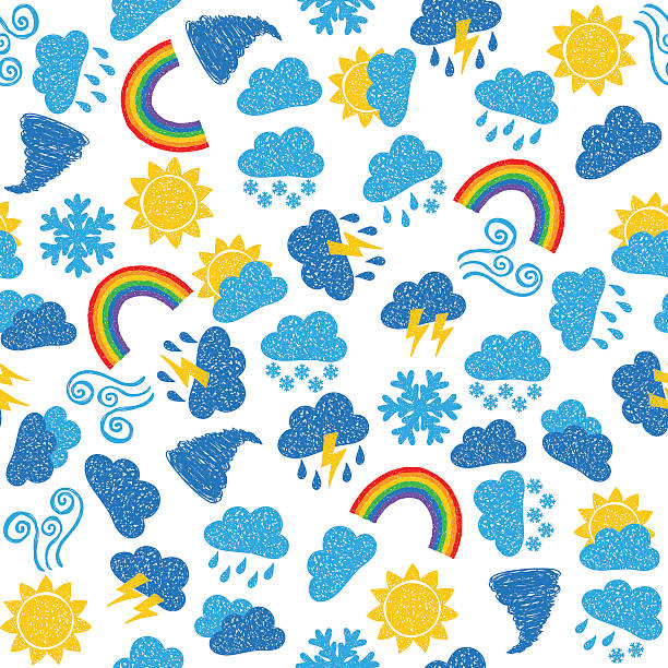ilustraciones, imágenes clip art, dibujos animados e iconos de stock de clima patrón sin costuras - seamless pattern meteorology snowflake
