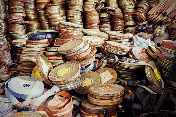 Old film canisters stock photo