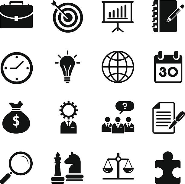 business strategy icons - duvar saati illüstrasyonlar stock illustrations