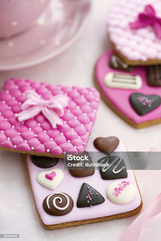Chocolate box cookies Chocolate box cookies in pink Baked Stock Photo