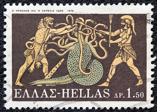 istock Greek stamp shows Hercules killing Lernaean Hydra (1970) 160630923