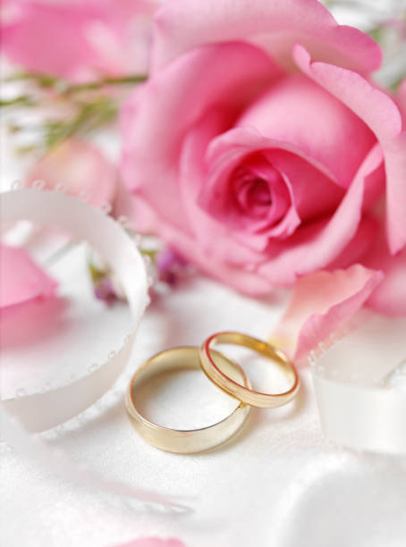 istock Pink Rose with Two Wedding Rings 160631570