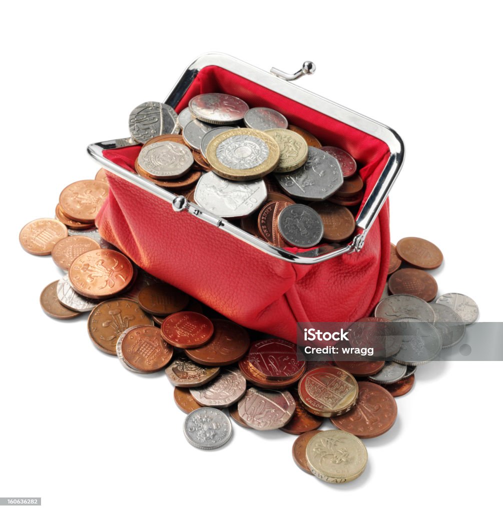GBP 通貨で、レッドのハンドバッグ - 小銭入れのロイヤリティフリーストック��フォト