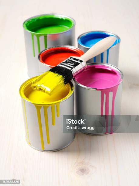 Tins Of Paint Stock Photo - Download Image Now - Paint Can, Paint, Retail