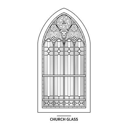 One Catholic glass church black and white window.