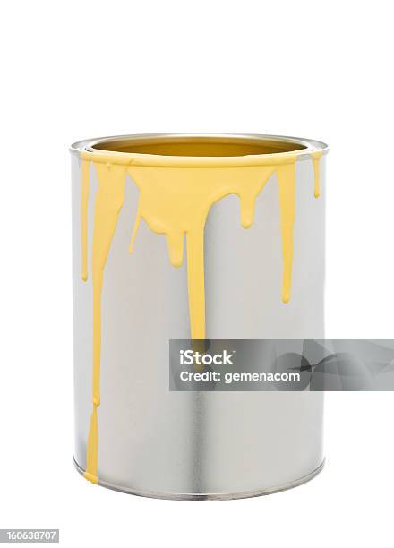 Paint Can With Yellow Spill Stock Photo - Download Image Now - Paint Can, Paint, Can