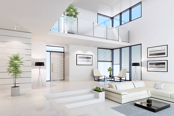 interior branco penthouse - loft apartment living room contemporary house - fotografias e filmes do acervo