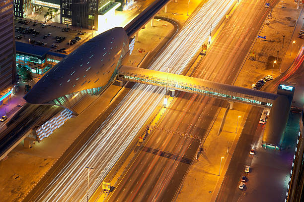 istock Top view of Sheikh zayed road and Dubai subway station 160641621