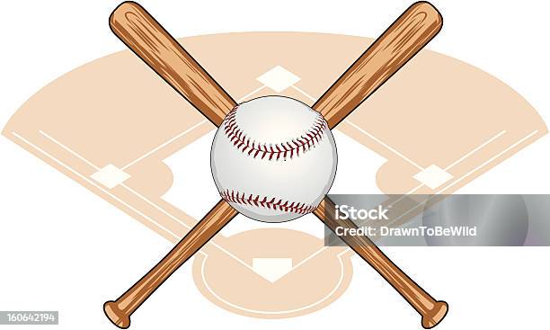 Baseball I Skrzyżowane Bats - Stockowe grafiki wektorowe i więcej obrazów Kij baseballowy - Kij baseballowy, Boisko do baseballu, Drewno - Tworzywo