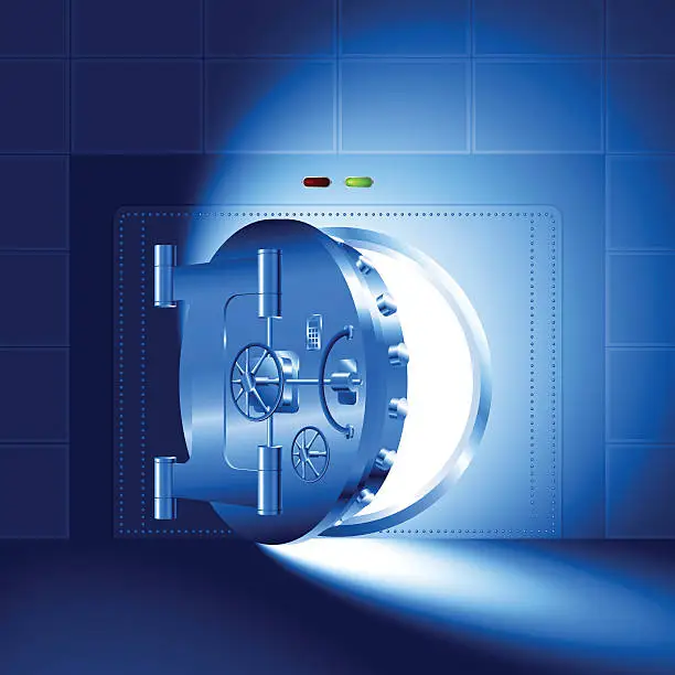 Vector illustration of Light open door safe blue