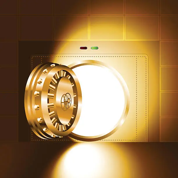 Vector illustration of Light open door safe gold