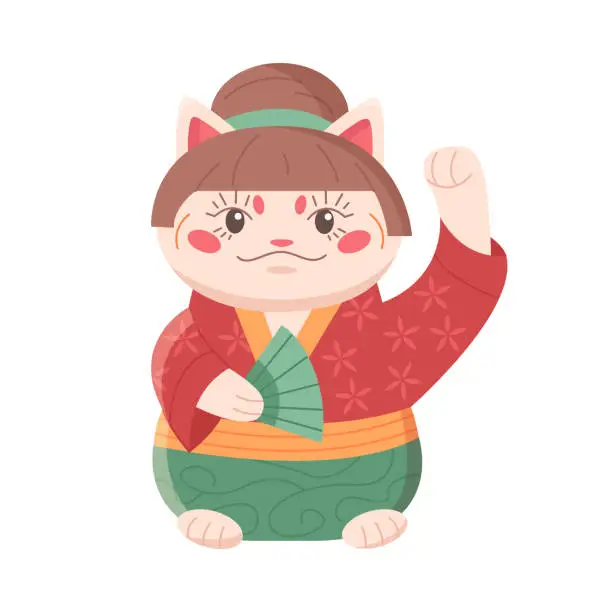 Vector illustration of Japanese lucky cat with raised paw