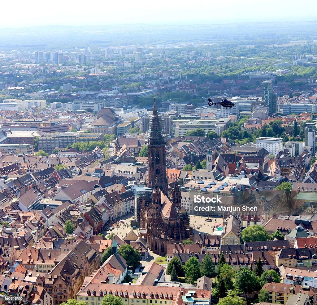 Architecture, Minster church in Freiburg This is a panorama picture which include the old minster church in Freiburg, Germany. Ancient Stock Photo