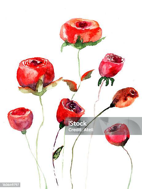 Róże Kwiaty Ilustracja Wodne - Stockowe grafiki wektorowe i więcej obrazów Akwarela - Akwarela, Bez ludzi, Bukieciarstwo