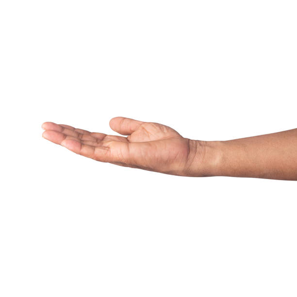 istock Demanding open men hand isolated on white background 1606508264