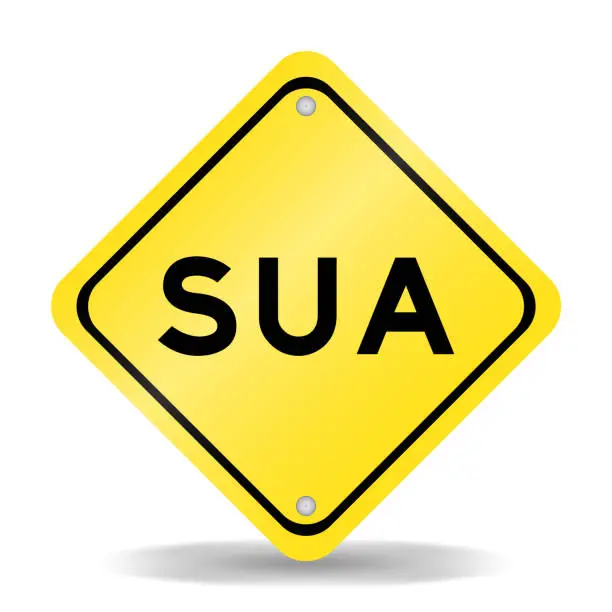 Vector illustration of Yellow color transportation sign with word SUA (Abbreviation of Single use account) on white background
