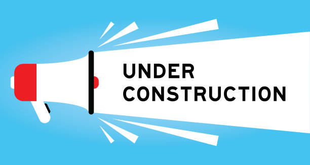 istock Color megaphone icon with word under construction in white banner on blue background 1606583709