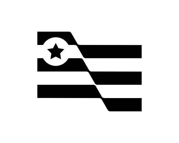 Vector illustration of simple flat waving folding flag with black stripes and round star