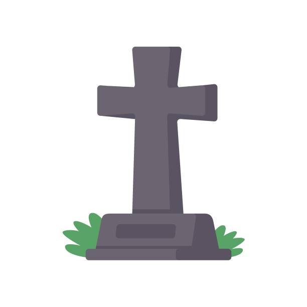 ilustrações de stock, clip art, desenhos animados e ícones de ghost graves. stones carved names of dead people on rocks with crosses in spooky cemetery. - celtic cross celtic culture tombstone death