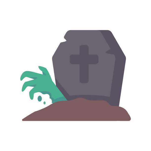 ilustrações de stock, clip art, desenhos animados e ícones de ghost graves. stones carved names of dead people on rocks with crosses in spooky cemetery. - celtic cross celtic culture tombstone death