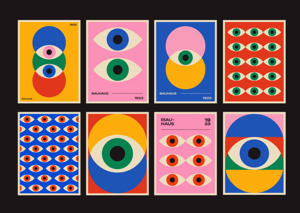 Abstract Bauhaus Eye Posters Set Vector Design. Cool Geometric Patterns. Abstract Bauhaus Eye Posters Set Vector Design. Cool Geometric Patterns. contemporary-art stock illustrations
