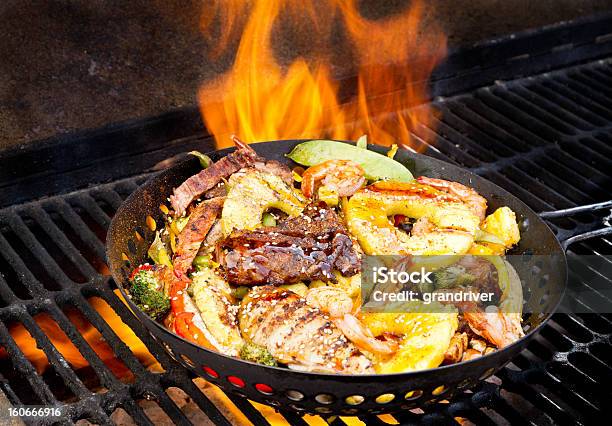 Stir Fry On Barbecue Grill Stock Photo - Download Image Now - Pineapple, Barbecue Grill, Chicken Meat