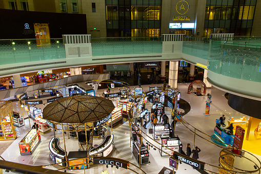 Muscat, Oman - May 28, 2023: Great duty free inside the new international airport of Muscat. Sultanate of Oman
