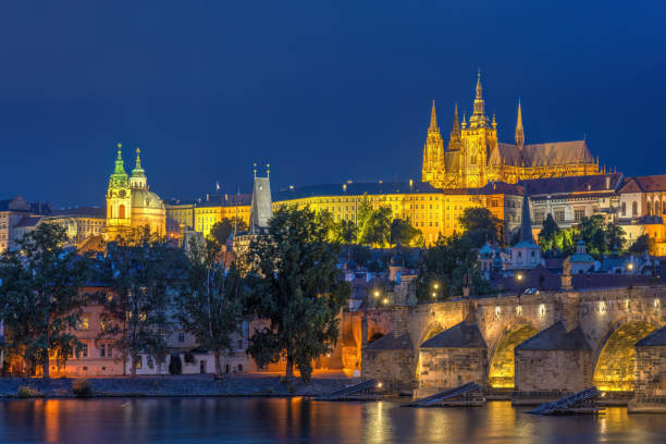 The cathedral, the castle and the famous Charles Bridge stock photo