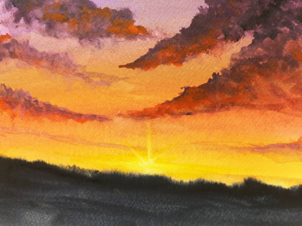 istock cartoon painting landscape sunrise on the mountain. 1606733427