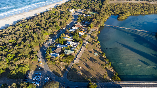 Aerial view of Brunswick Heads, near Byron Bay, NSW, Australia