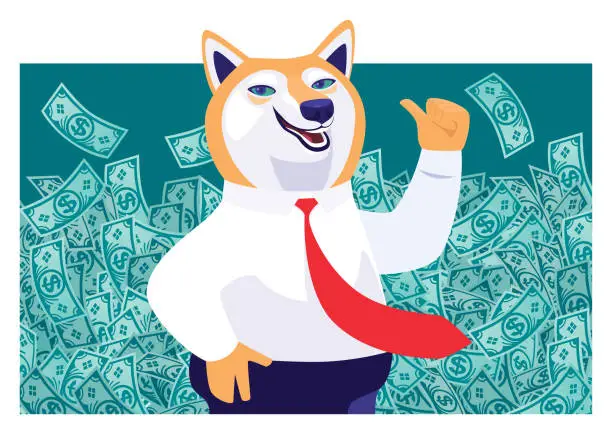 Vector illustration of businessman dog gesturing thumbs up