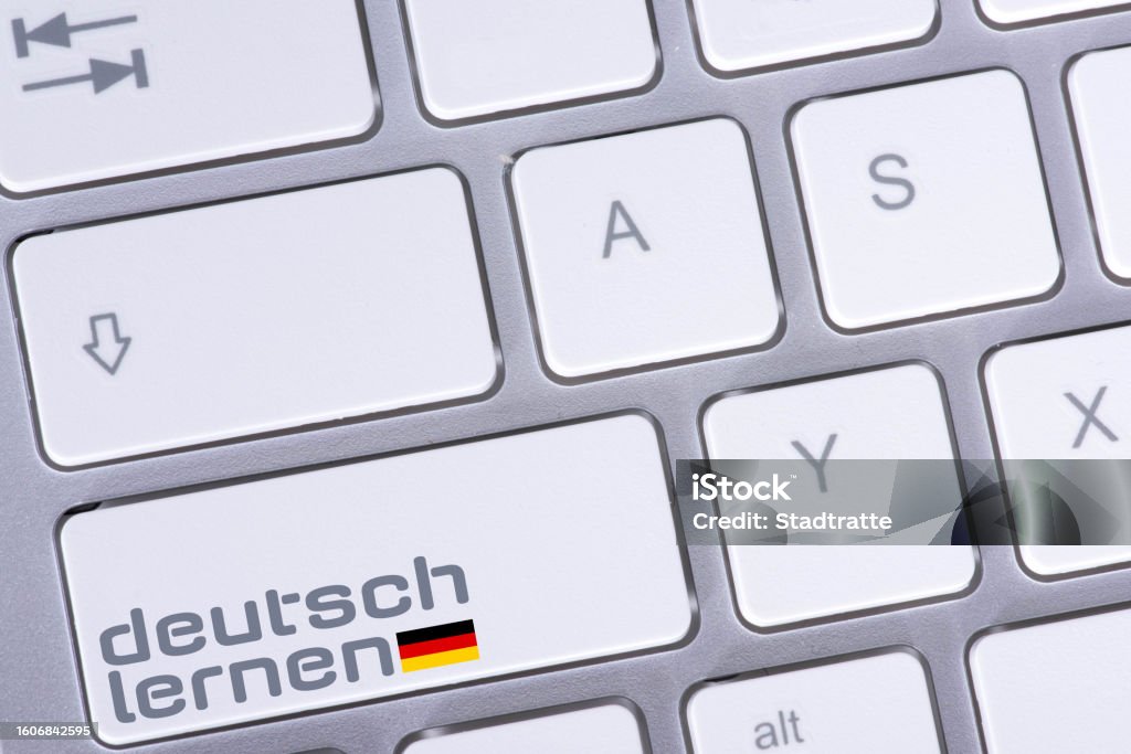 Computer In German A Computer Flag Of Germany And Button German Learning Stock Photo ...