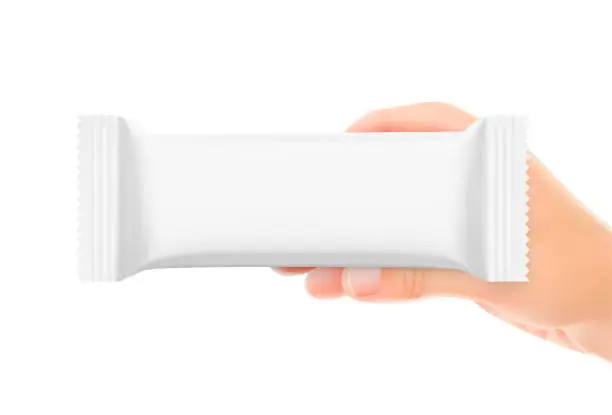 Vector illustration of Package bar mockup held by a hand.