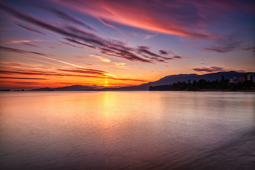 sunset glow view from English Bay, Vancouver, BC, Canada