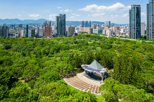 aerial view of Daan Forest Park in Taipei city, Taiwan